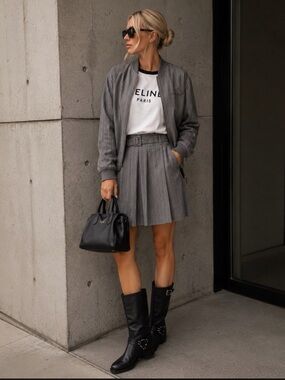Tailored Gray Pinstripe Pleated Skirt - Women's